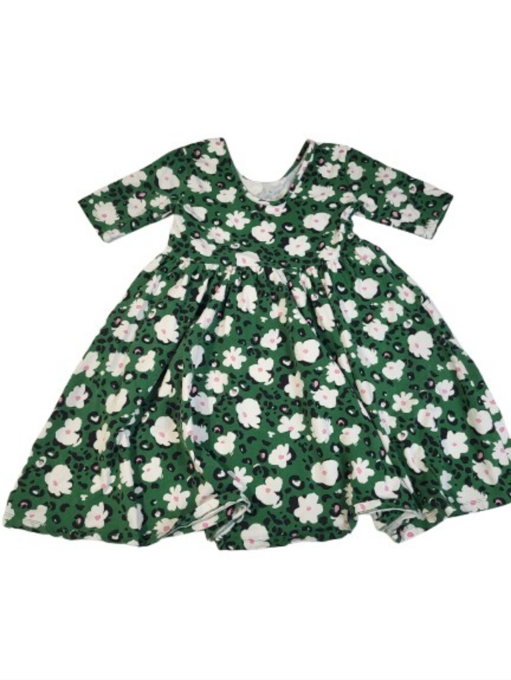 Hanna Andersson Skater Dress with Pockets Green Floral Scoop Neck Twirl sz 10